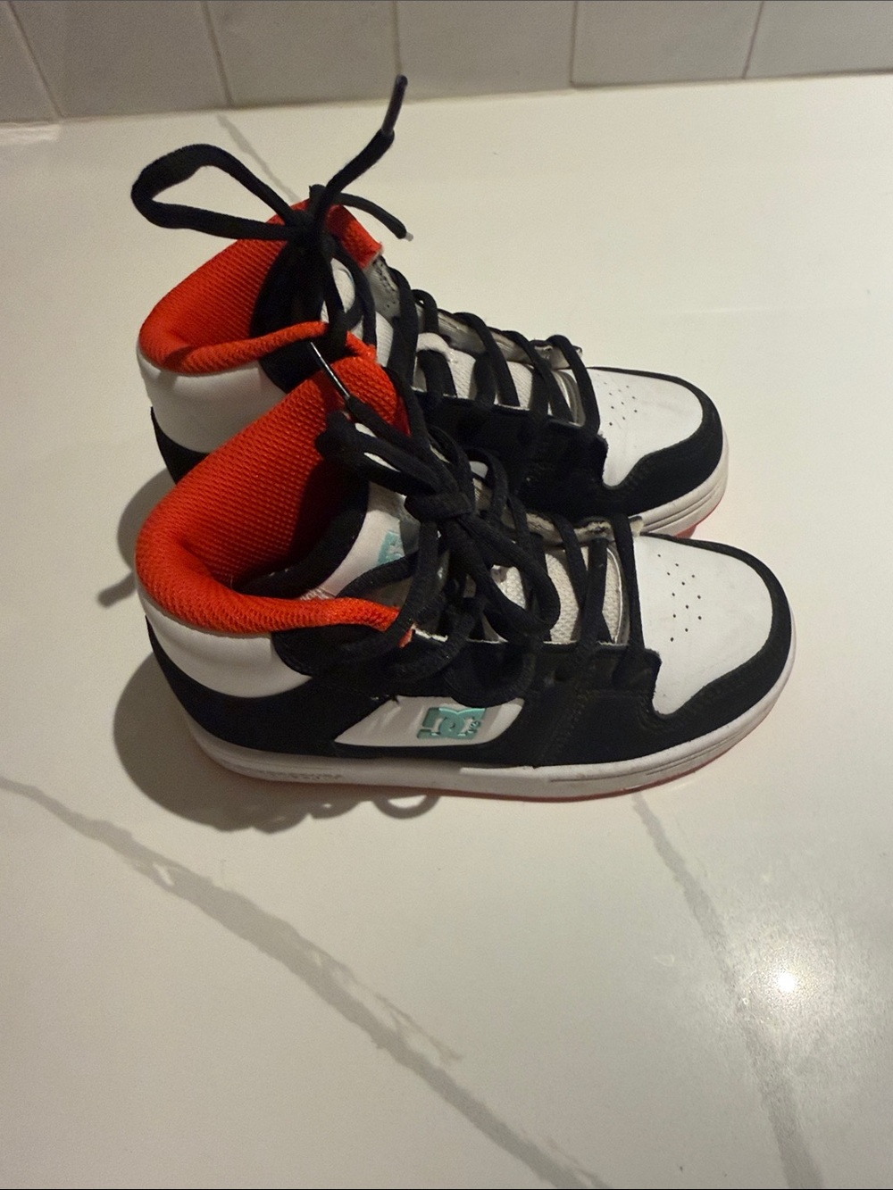DC Kids High-Top Sneakers in Black, White & Orange